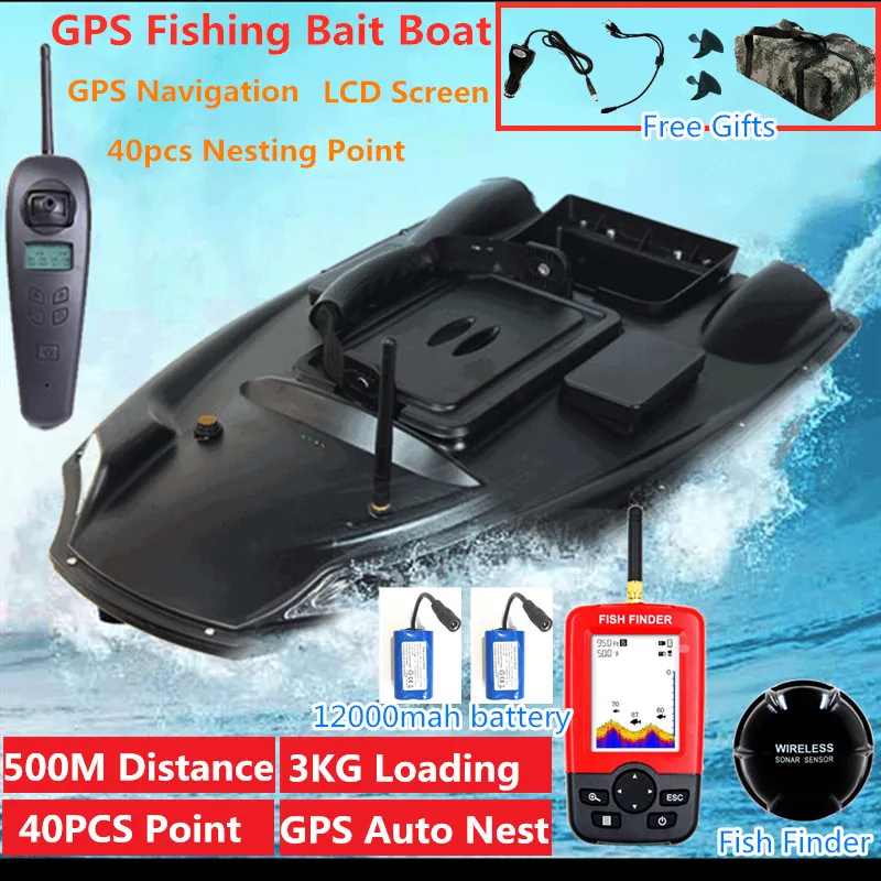 

60CM Large Size GPS Fishing Bait Boat 500M 3KG Load 40pcs GPS Point Auto Cruise GPS Navigation Nest With Fish Finder Dual Batter