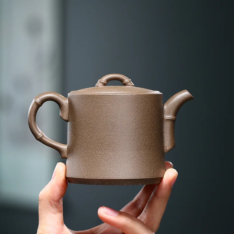 Handmade Bamboo Pot, Zisha Teapot, Yixing, Yixing, Original ore Section, 200 ml,Drinkware,Kettle,Suit for Green Tea,Dark, New