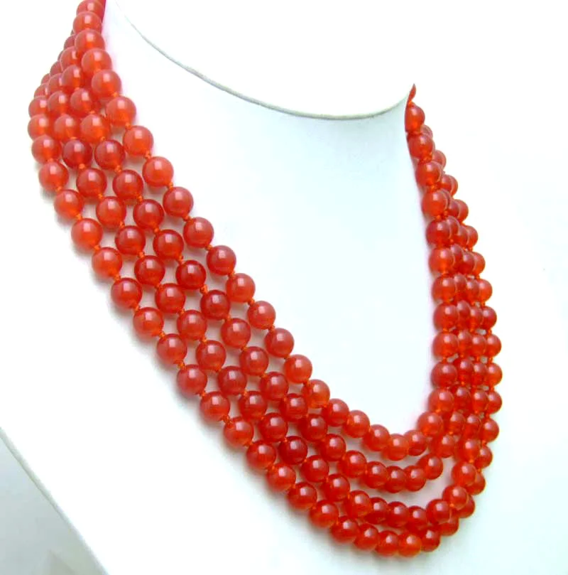 Qingmos 8mm Round Natural Red Jade Necklace for Women Jewelry Stone Necklace 4 Strands 18-21