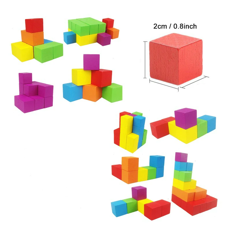 30/50PCS 2CM Wooden Cubes Building Block Toys For Children Montessori Color Shape Cognize Learning Educational Toys Baby Block