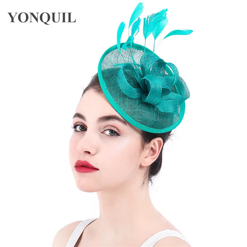 Green Sinamay Fashion Hair Fascinators Hat For Women Elegant New Party Headwear Summer Church Race Chapeau Caps Hair Accessories