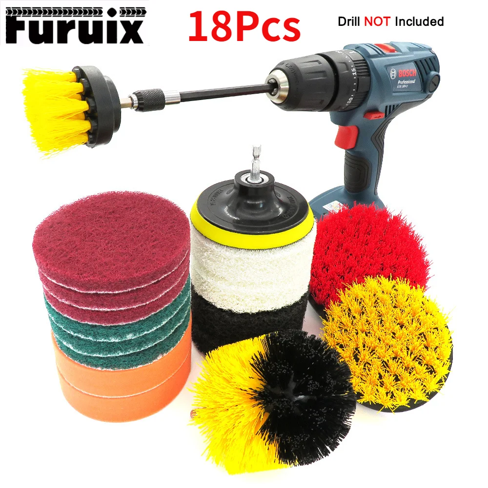 18Pcs Electric cleaning brush dust removal polishing Set Power Scrubber Brush Car Detailing Brushes For Car Drill Brush Set