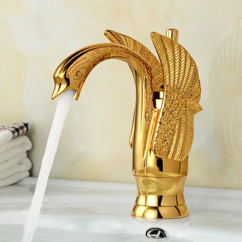 

Basin Faucets Solid Brass Bathroom Sink Mixer Crane Taps Hot & Cold Deck Mounted Single Handle Swan Faucets Hotel Luxury Taps