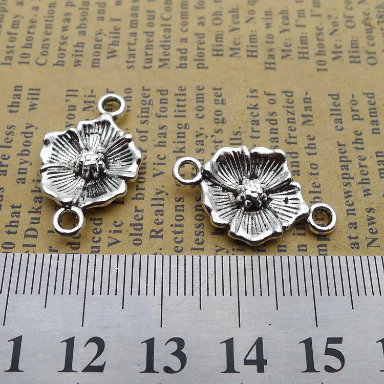 15pcs/Lot 24x15mm Antique Silver Color Flower Charms Connector Pendant For Jewelry Making DIY Jewelry Findings