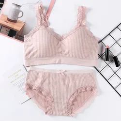 Women Bra and Pantys Set Push Up Bra Crop Top Female Sexy Lingerie Set Korea Style Lace Strap Camis Top Seamless Underwear Set