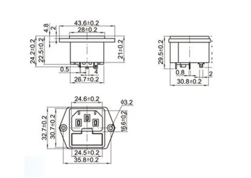 패널 장착 3 핀 IEC 60320 C14 입구 수 전원 플러그 15A AC 250V, 퓨즈 홀더 포함, 1 개