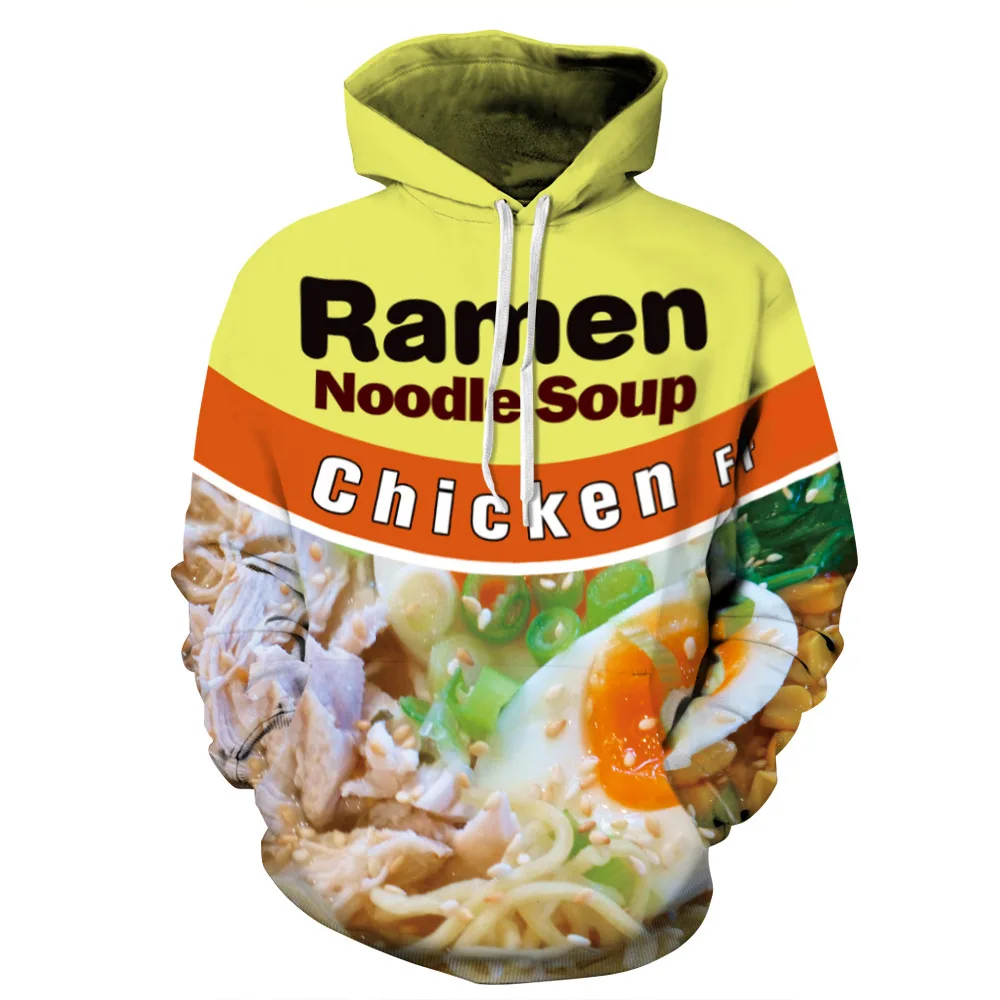 ตลกราเมนก๋วยเตี๋ยวซุปเนื้อไก่ 3D พิมพ์ Hoodie ผู้ชายผู้หญิงเสื้อขนาดใหญ่ชุดฤดูใบไม้ร่วงฤดูหนาว Pullovers เสื้อผ้า