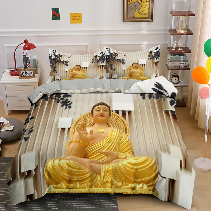 Peace Meditation Buddha Bedding Set With Pillowcase 2/3 Pcs Luxury Duvet Cover Single King Queen Comforter Covers Sets