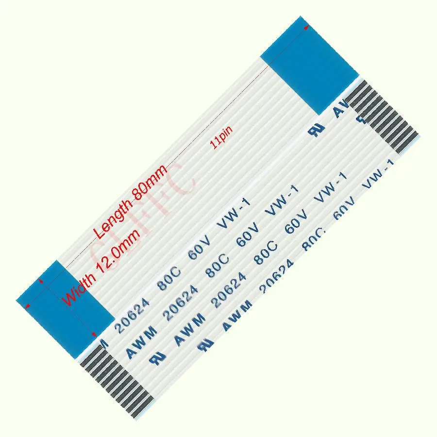 11pin 1.0Pitch 80มม.-2500มม.-ประเภทสายแบนแบบยืดหยุ่น FFC Awm 20624 ROHS สำหรับ TTL LCD DVD คอมพิวเตอร์