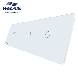 WELAIK  EU 3Frame 222*80mm 1Gang  LED Light Wall Touch Switch White Crystal Tempered Glass Panel Only DIY Parts  A39111W1