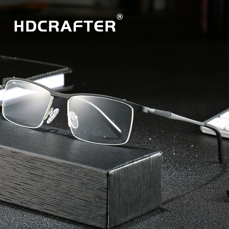 

HDCRAFTER Men Aluminum Magnesium Glasses Frame Ultralight Square Eye Myopia Prescription Eyeglasses Male Half Optical Frames