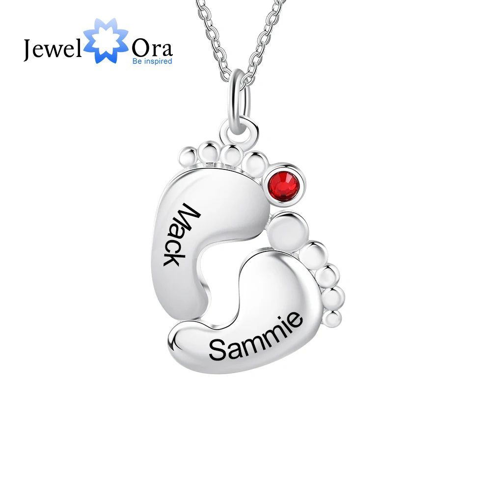 

Customized 2 Names Baby Footprint Necklace Personalized Birthstone Engraved Necklaces for Women Gifts (JewelOra NE104081)