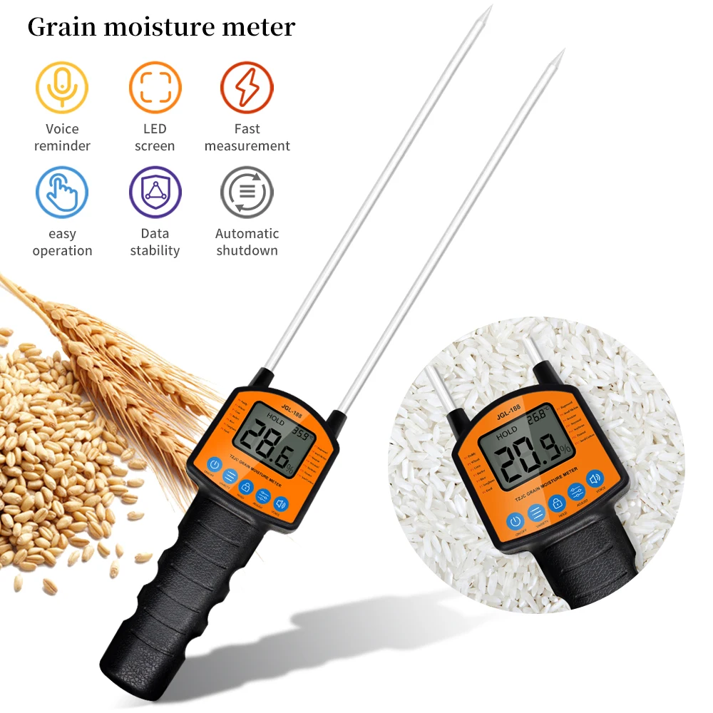 Grain Moisture Meter Digital Humidity Tester Hygrometer JGL-188 Use For Corn Wheat Rice Bean Peanut Moisture Humidity Tester