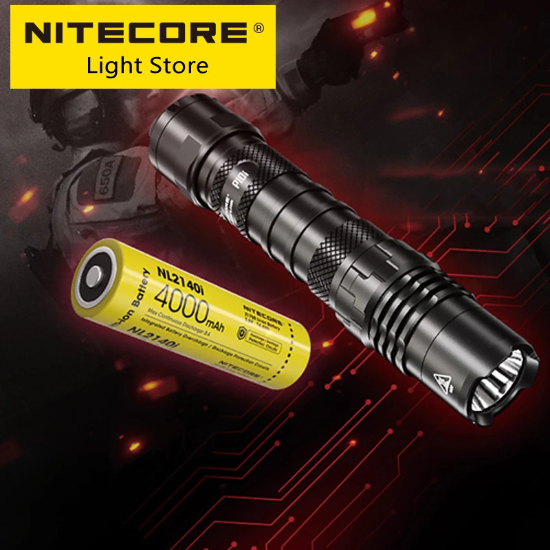 Imagem -03 - Nitecore P10i 1800 Lumen Um-botão Lanterna Tática Pequena Reta Auto Defesa Usb Tipoc Recarregável Tocha Nl2140i Bateria