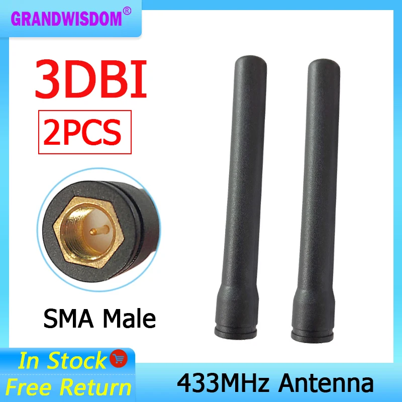 

GWS 2PCS 433MHz antenna 3dbi SMA Male Connector 433 mhz antena rubber antenne IOT wireless watermeter Gasmeter Lorawan Emeter