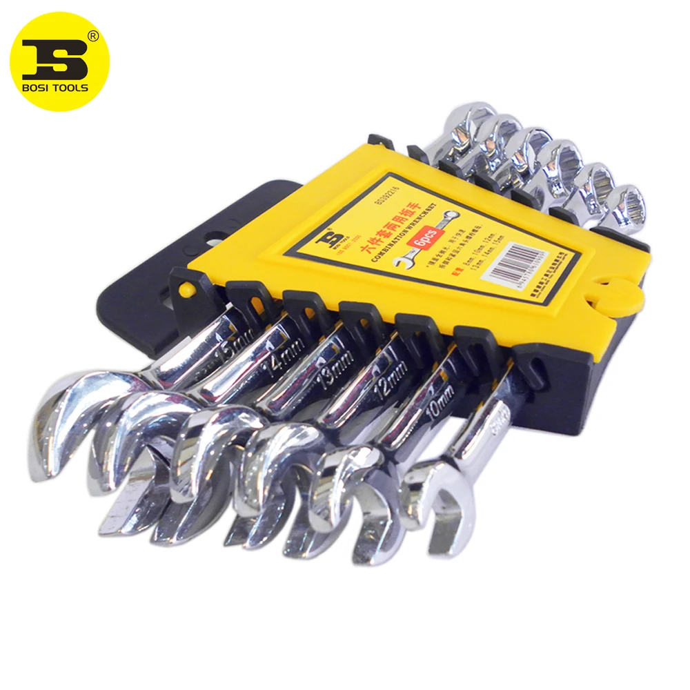 

BOSI 6PC Chromium Steel Metric Combination Box/Open End Wrench Set