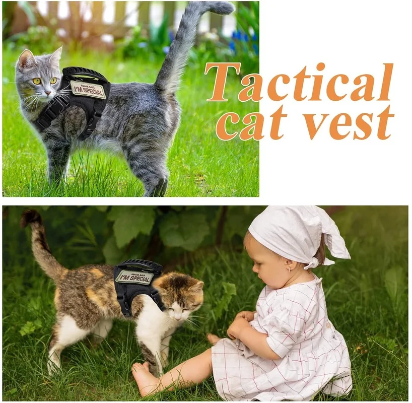 Cat Cloth Tactical  Harness for Walking Escape Proof, Soft Mesh Adjustable Pet Vest  Large Small Dog Rabbit