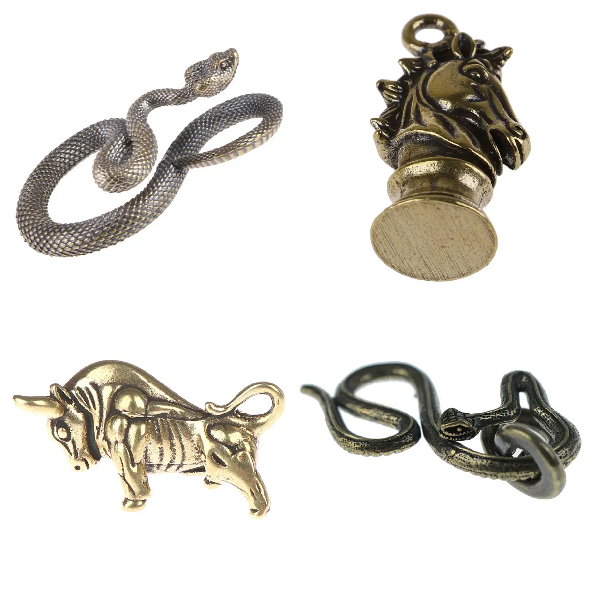 1pc Fashion Brass Metal Snake Shape Keychain Handmade Key Chain Snake Key Ring Handbag Pendant