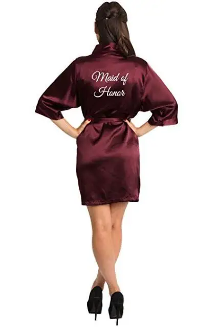 Wine Red new bride bridesmaid robe mother sister of the bride wedding gift bathrobe kimono satin robes 001