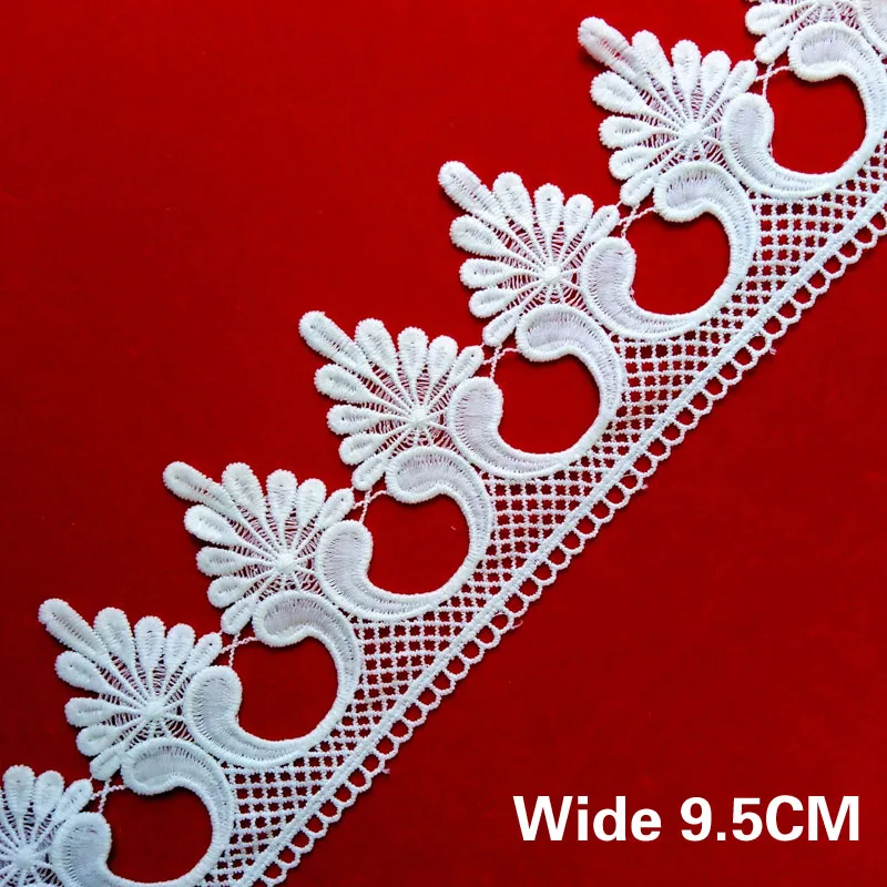 9.5CM Wide Exquisite Retro White Water-Soluble Embroidery Flower Ribbon Lace Fabric DIY Sewing Supplies