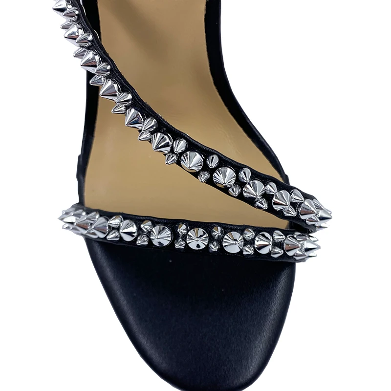 2021 New Arrival letni Top Fashion czarny matowy skórzany srebrny szpilki Sexy kobiety sandały buty
