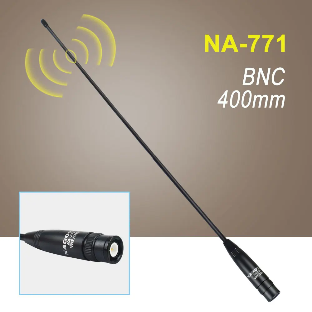 Nagoya-antena Flexible de doble banda, dispositivo de Radio bidireccional portátil, NA771, VHF, UHF, 144, 430MHz, BNC, macho, NA-771