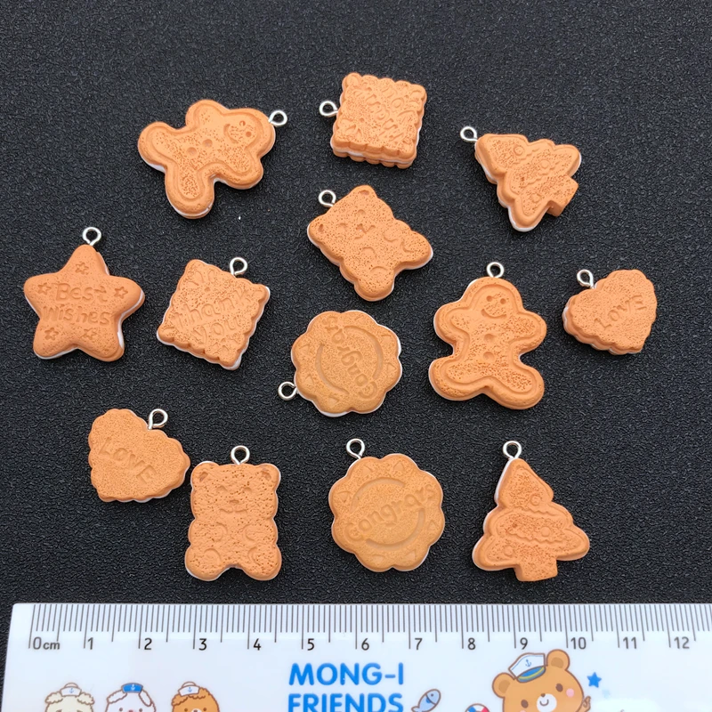 10pcs Resin Flatback Cute Christmas Bread Charm Cookie Pendant for Earring, Keychain, Jewelry, Scrapbooking, DIY, Necklace