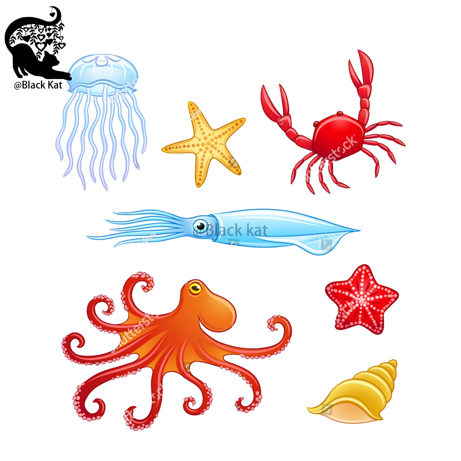 海洋生物の魚,クラゲ,タコ,イカ,ヒトデ,カニ,シェル,スクラップブック,金属ステンシル,ギフトカード用の7つのカッティングダイのセット