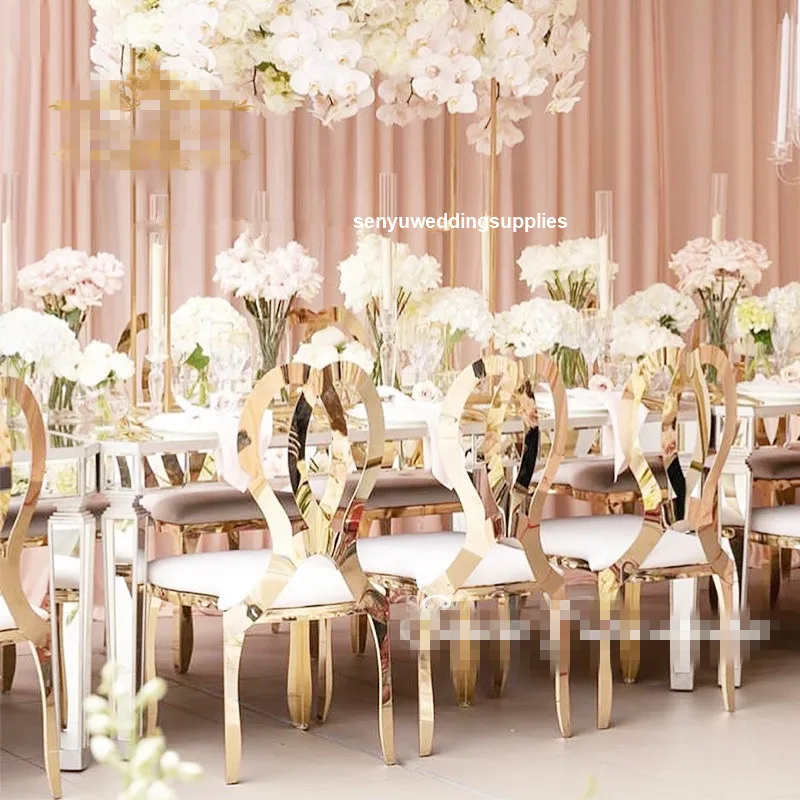 50pcs Luxury Furniture Gold Metal Banquet Chairs Stainless Steel Event Banquet Wedding Chairs senyu1956