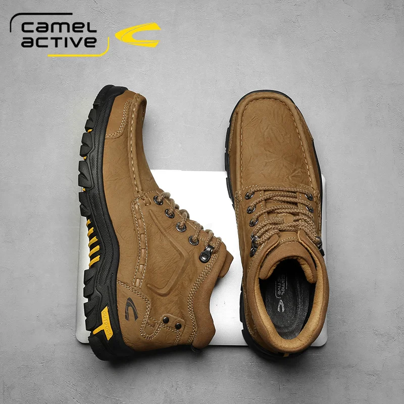 Camel Active Men Boots Genuine Leather Men Outdoor Boots Handmade Waterproof Working Ankle Boots High Top Men Shoes Size 38-47