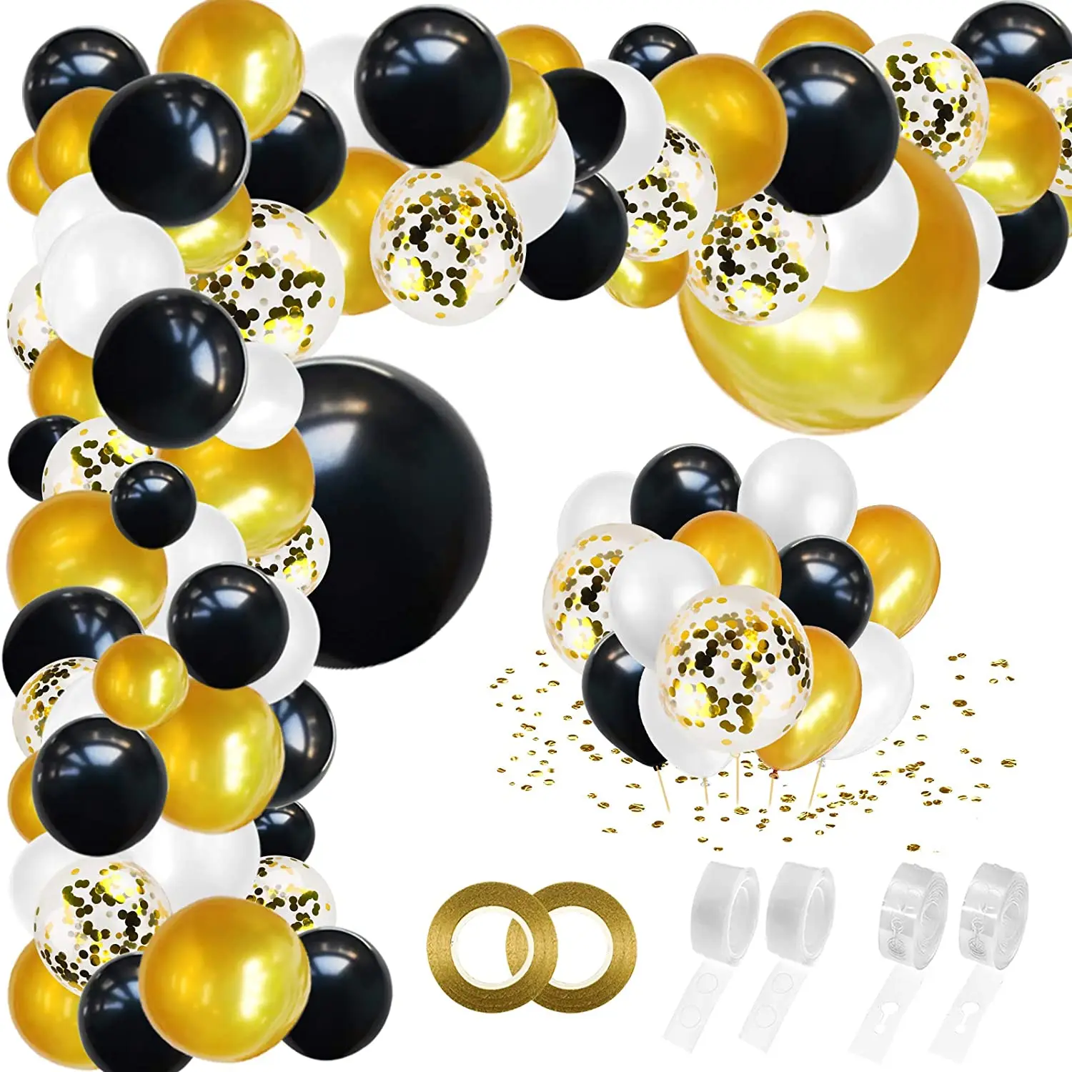 192 /98PCS Black Gold Balloon Garland Arch Kit Black White and Gold Balloons for Birthday Party Graduation New Year Decorations