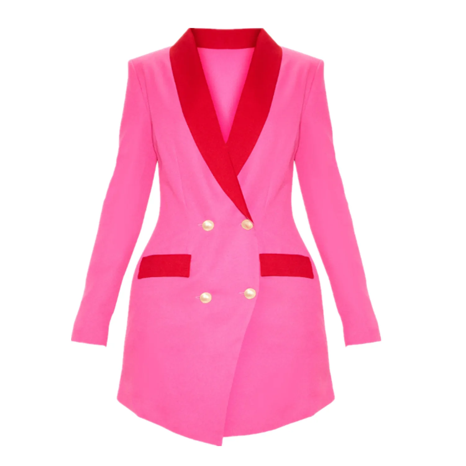 Vintage rosa xale lapela feminino blazer feito sob encomenda clássico duplo breasted jaqueta diário casual bolso retalhos casaco