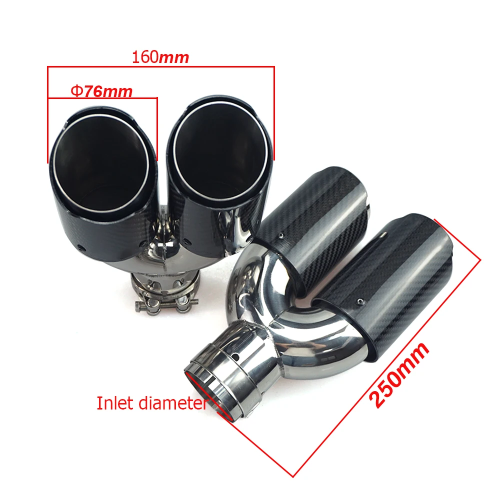 Double 76mm Outlet Real Carbon Fiber Exhaust Pipe  Muffler Tip End Tail Pipe Car Auto Accessories