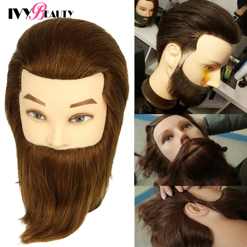 100% Human Hair Mannequin Head Male Barber Hairdresser Manikin Head Training Doll Head For Beauty Hairdresser Practice CuttIing