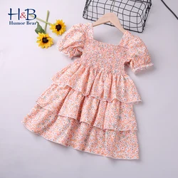 Humor Bear Girls Dress  Summer New Puff-Sleeve Floral Printed Holiday Style Princess Cake Dress Toddler for 2-6Y