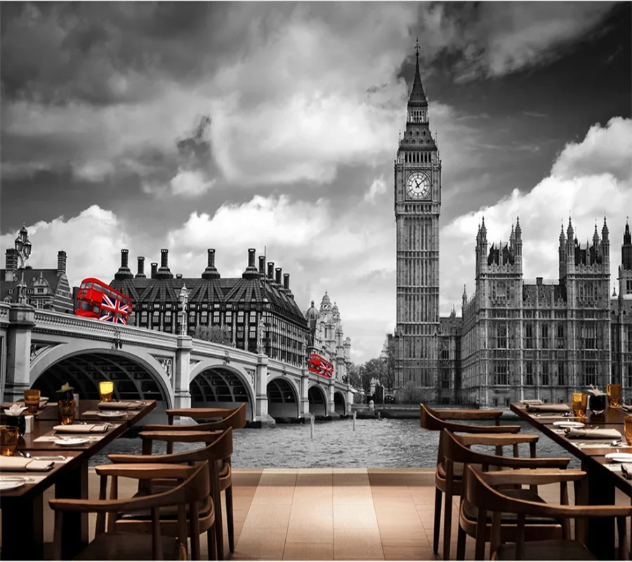 Custom wallpaper 3d nostalgic retro london tower big ben city street mural background wall papers home decor papel de pared обои