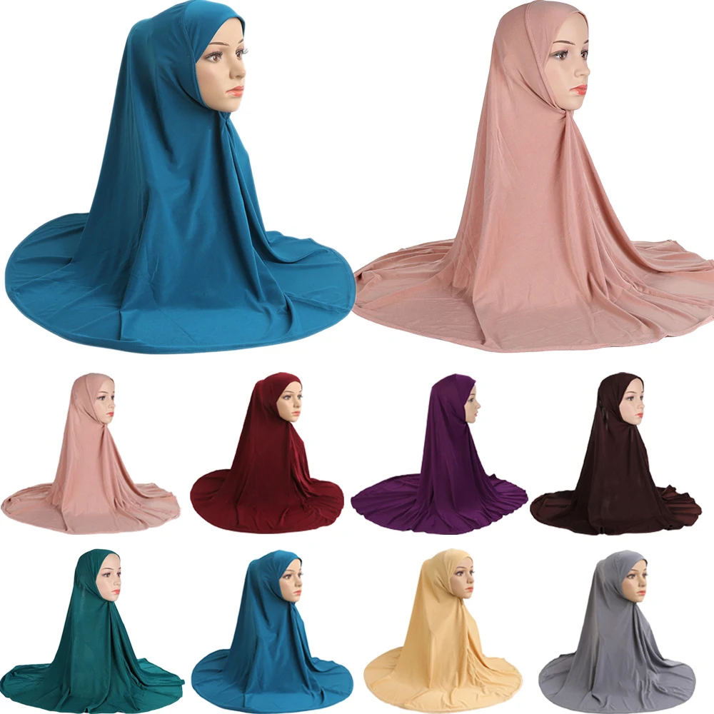 

Muslim Women Hijab Scarf Islamic Overhead Long Amira Prayer Khimar Headscarf Turban Arab Overhead Hijabs Prayer Hat 90*80cm