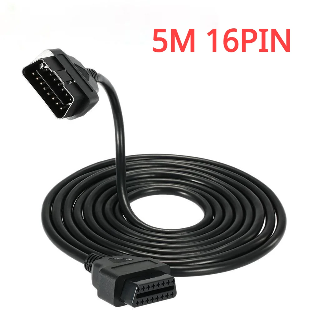 5M 16PIN ODB2 Elm327 Extension Cable Male to Female Connector OBD 2 II EML 327 Adapter Diagnostic Tool