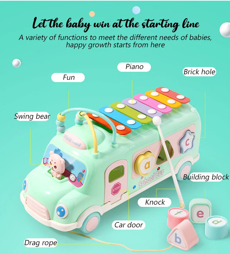 Małe dziecko zabawki Instrument muzyczny dziecko Montessori zabawki do wczesnej edukacji Knock fortepian autobus samochód edukacyjne zabawki dla dzieci 1 rok