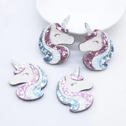 10Pcs Padded Glitter Leather Kawaii Unicorn Patches for Crafts Clothes Decor Appliques DIY Headwear Hair Clips Bow Accessories