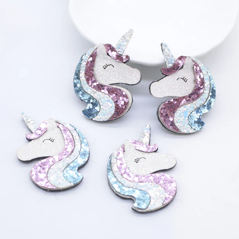 10 sztuk wyściełane brokatowe skórzane Kawaii jednorożec naszywki dla rzemiosła ubrania Decor aplikacje DIY nakrycia głowy spinki do włosów akcesoria do kokardek