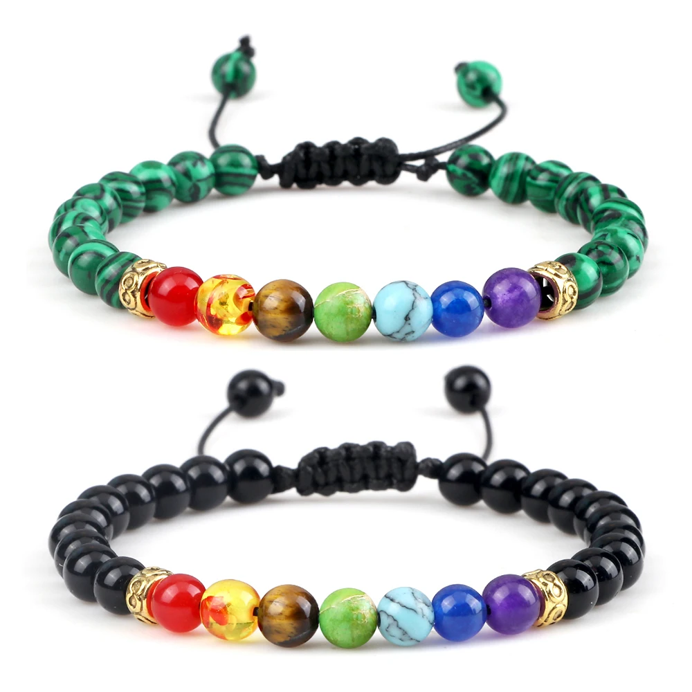 7 Chakra Bracelets de perles Reiki guérison 6mm oeil de tigre pierre équilibre Yoga Bracelet et Bracelet à la main mode hommes méditation bijoux