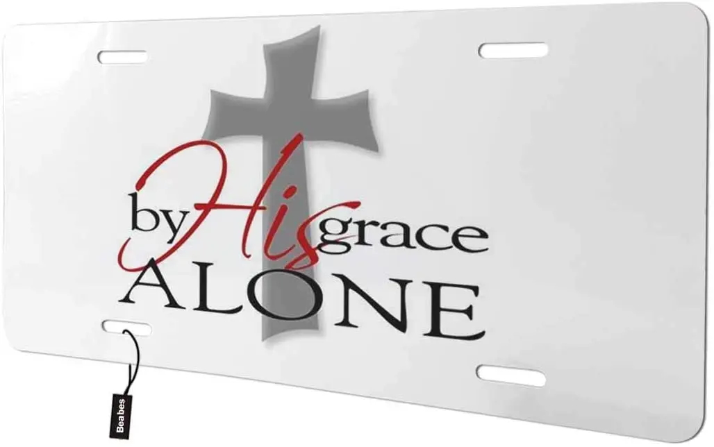 Beabes by His Grace Alone Front License Plate Cover,Cross Jesus Christ Bible Verse Decorative License Plates for Car,Aluminum