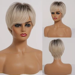 EASIHAIR Short Women Synthetic Wigs Ombre Blonde Wigs Layered Hairstyle Natural Hair Cosplay Daily Wigs Heat Resistant Wigs