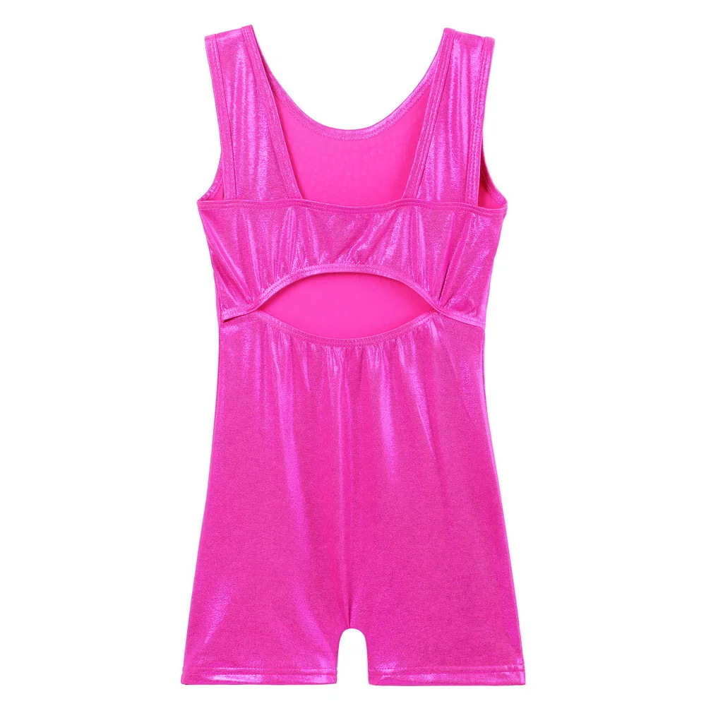 BAOHULU 3-12Y Girls Sleeveless Gymnastics Unitards Hotpink Rhinestone Leotards for Girls Kids Teenage Gym Suit Stage Dance Wear