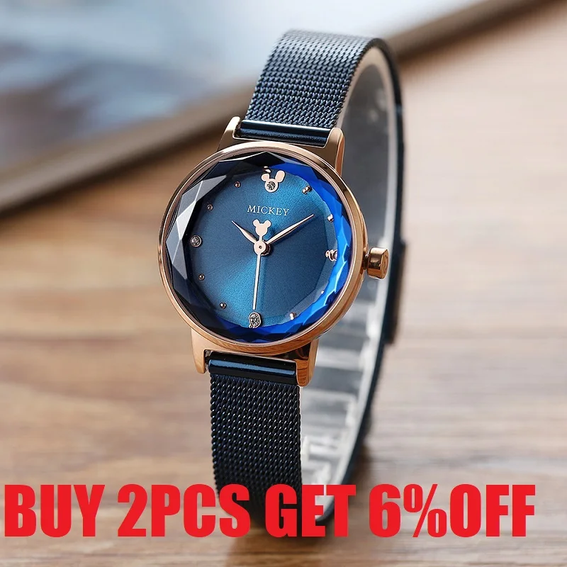 Disney Mickey Mouse Cartoon Luxury Starry Rhinstone For Women Watch New Female Crystal Analog Quartz Wristwatch Lady Dress Clock