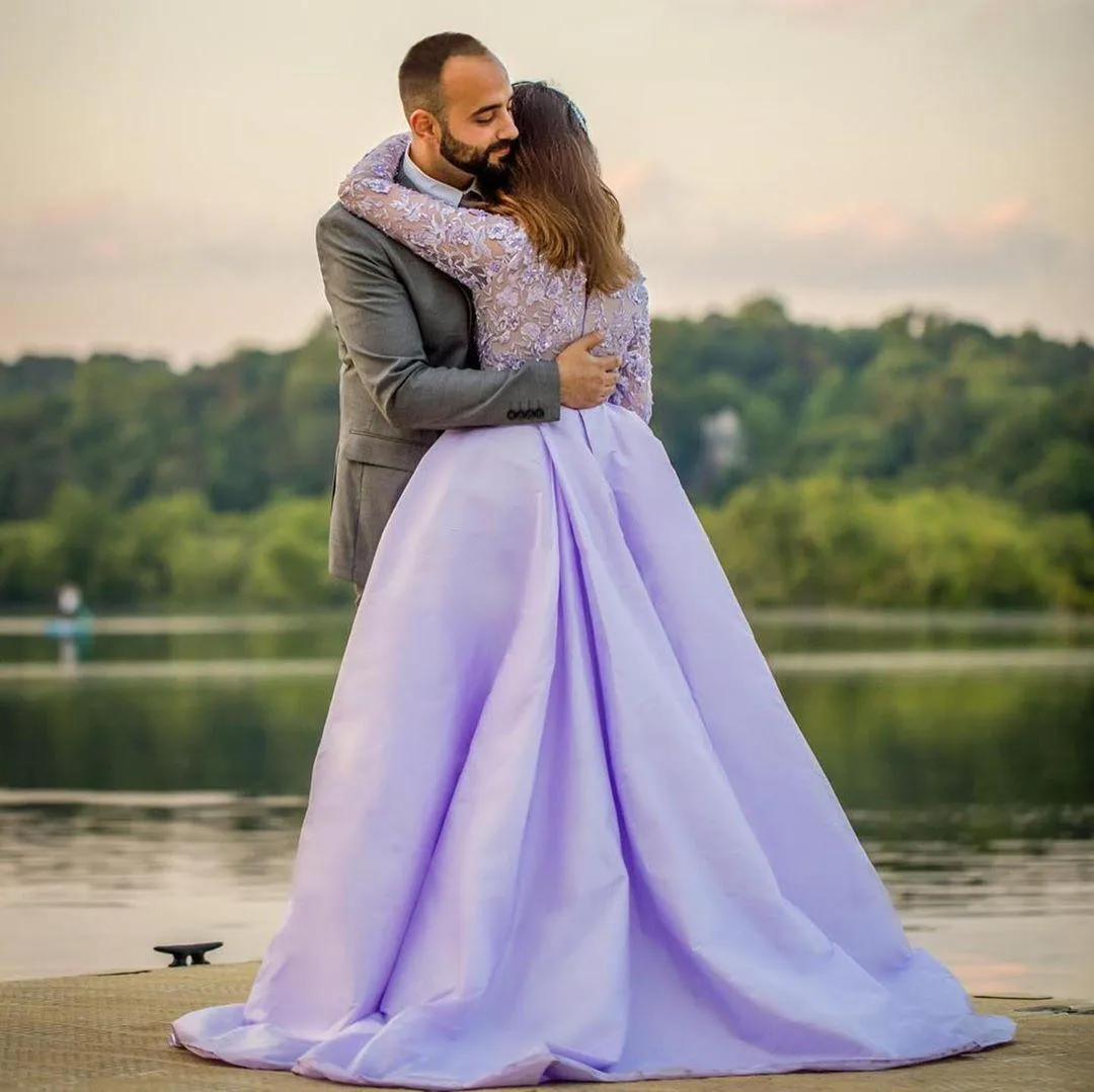 Robe de soirée élégante de forme sirène, en dentelle, lavande, avec traîne amovible, col en bijou, fente latérale, manches longues, robe de bal de standing