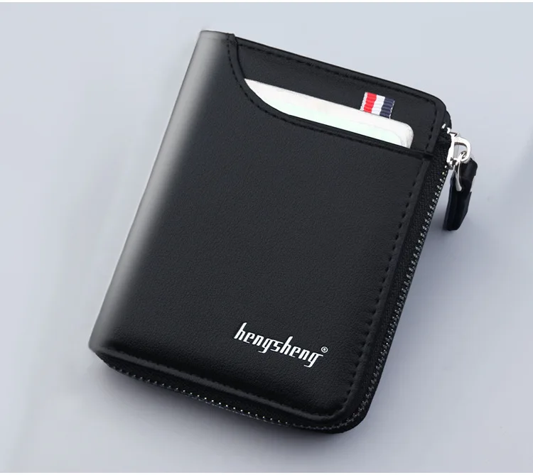 Men's Short PU Leather Wallet with Zipper Coin Pocket description 8