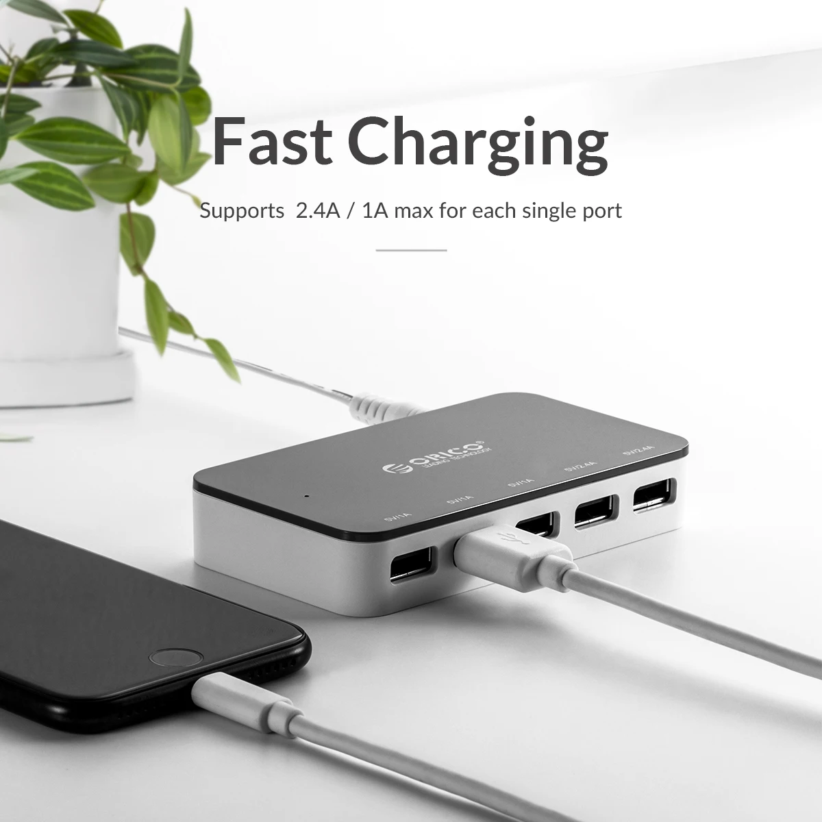 ORICO-cargador de escritorio con 5 puertos USB, adaptador de teléfono móvil, Universal xiaomi colorida para carga inteligente, Huawei, Samsung, iPhone 11
