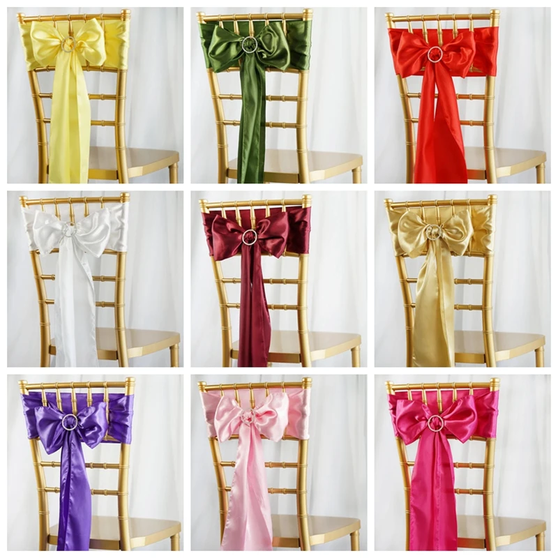 S.K 10pcs/lot Chair Sash Bow For Cover Wedding Chairs knot Party Banquet Event Xmas Decorations Satin Fabric Supply 15*275cm